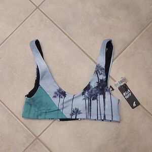 Palm Print Bikini Top - Gray and Green